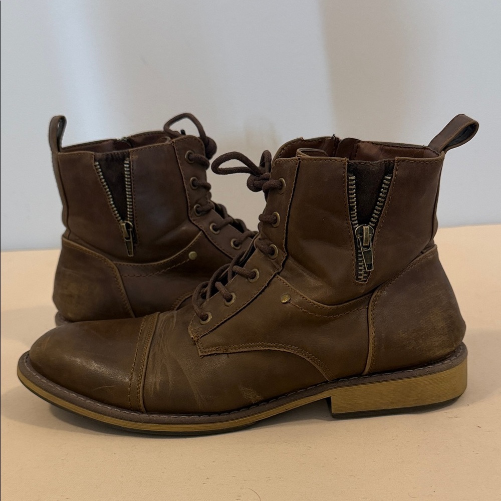 VOSTEY Milan Men’s Size 10.5 Brown Leather Chukka Boots Zip Lace Up Casual
